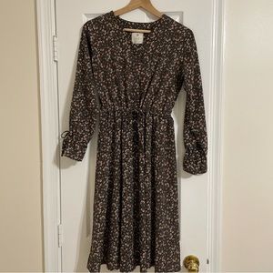 Brown floral dress with cinch waist